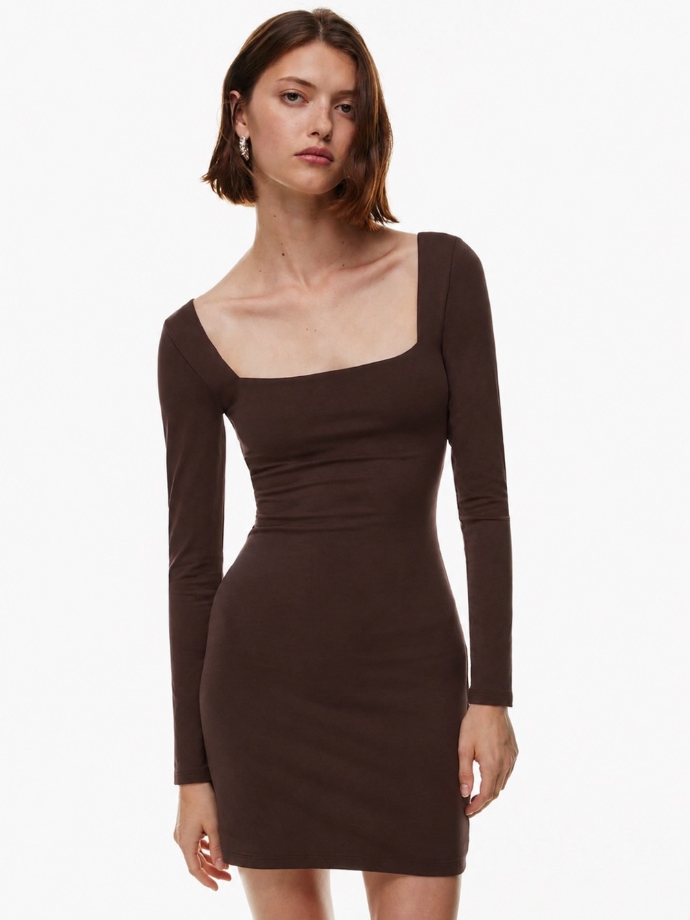 Aritzia Babaton Contour Squareneck Long Sleeve Bodycon Midi Dress Chocolate S